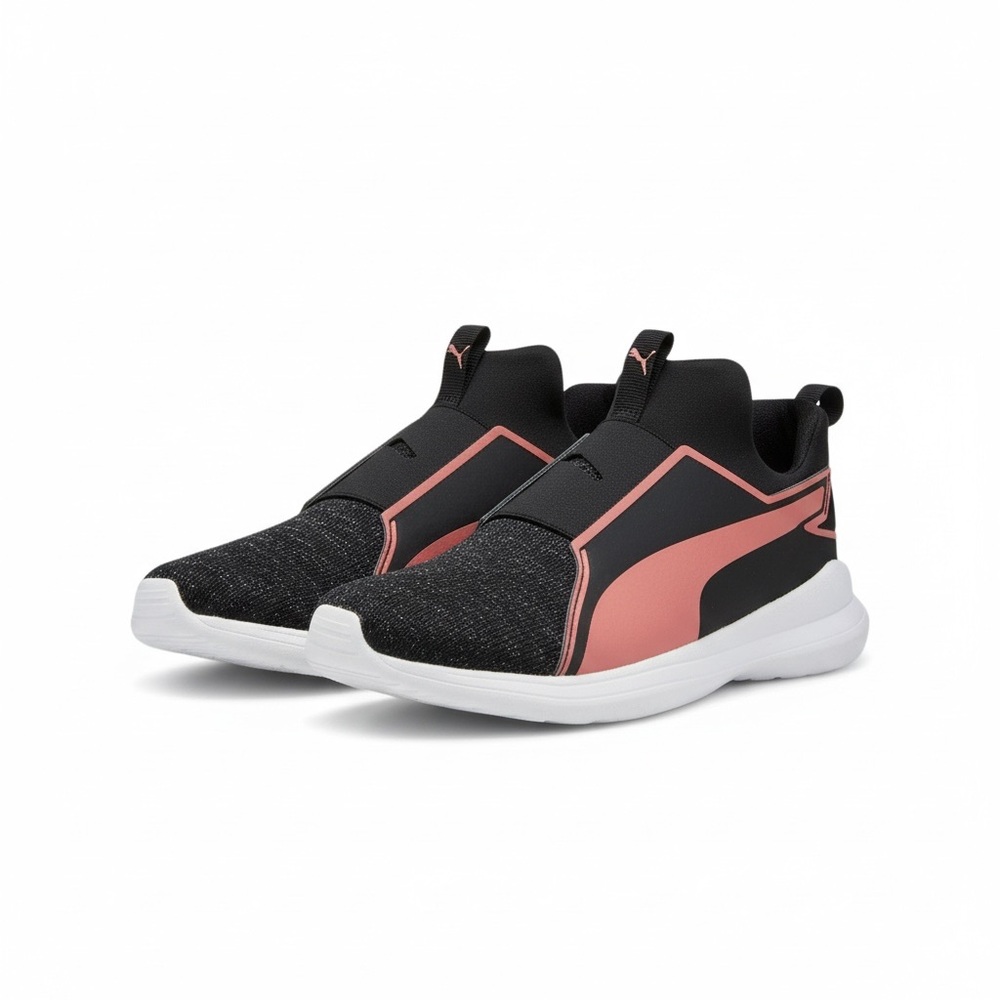 Rare: Puma ✪ Enzo Lightweight Shiny Knit Run Sneaker ✪ Black Silver Pink ✪ 36 6M